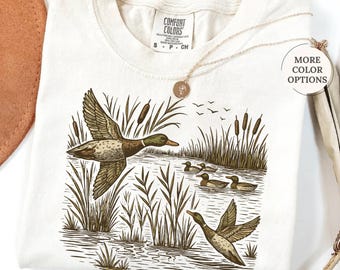 Comfort Colors Retro Flying Mallard Duck Shirt, Duck Hunting Shirt, Hunting Lover Gift, Hunting Dad Shirt, Hunting Season Shirt, Hunter Gift