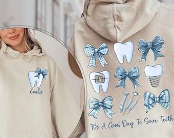 Personalized Dentist Hoodie, Custom Dental Coquette Sweater, Dental Assistant Sweatshirt, Coquette Tooth Sweater, Dental Hygiene Sweatshirt