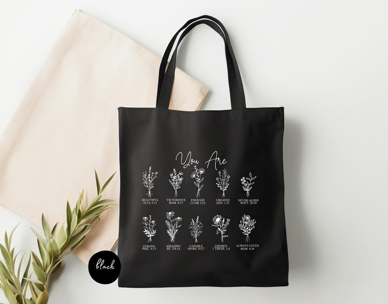 You Are Bible Verse Tote Bag, Wildflowers Bag, Christian Tote Bag, Inspiration Tote Bag, Religious Gift,Faith Bag,Christian Women's Tote Bag image 3