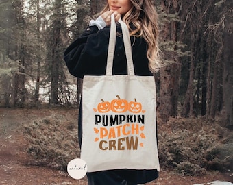 Pumpkin Patch Crew Tote Bag, Fall Tote Bag, Pumpkin Season Tote, Autumn Tote Bag, Family Fall Gift, Thanksgiving Tote Bag, Canvas Tote Bag