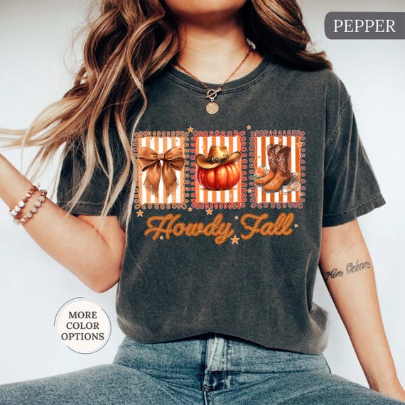 Comfort Colors® Retro Western Fall Shirt, Howdy Fall Shirt, Howdy Pumpkin Shirt, Fall Cowboy Boots Shirt, Coquette Fall Shirt, Autumn Tee