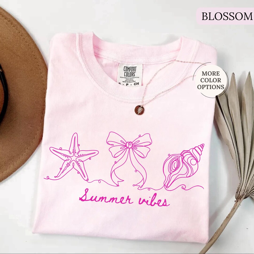 Comfort Colors Summer Seashell Bow Shirt, Summer Vibes Shirt, Coquette ...
