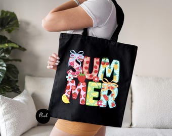 Summer Fruits Tote Bag, Lemon Strawberry Watermelon Tote, Beach Bag, Coastal Tote Bag, Summer Vacation Tote, Pool Bag, Girls Trip Gifts