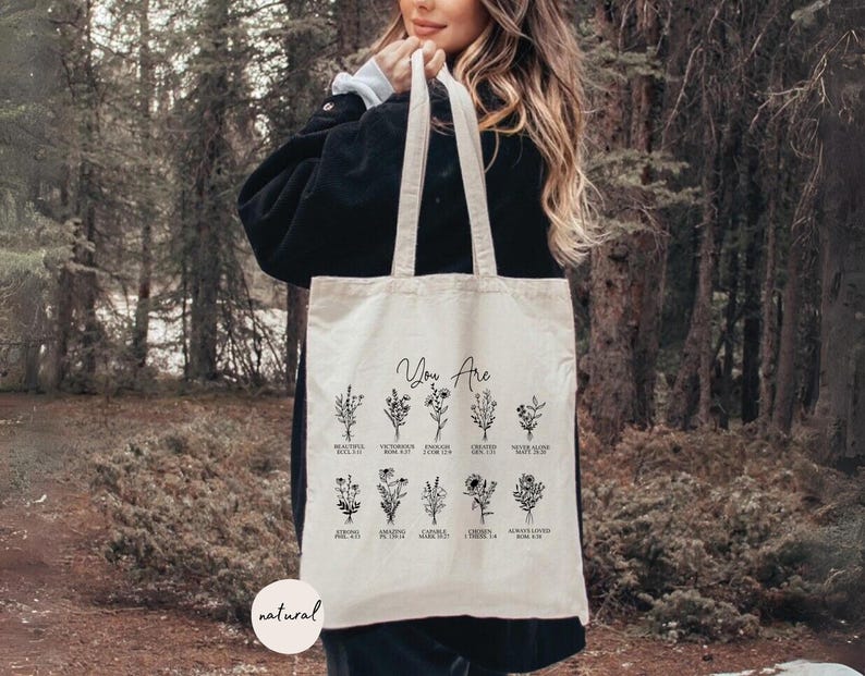 You Are Bible Verse Tote Bag, Wildflowers Bag, Christian Tote Bag, Inspiration Tote Bag, Religious Gift,Faith Bag,Christian Women's Tote Bag image 1