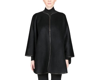 Luxury Cashmere Cape for Women with Elegant Trim – Pure Cashmere Poncho – Soft Wool Wrap Shawl – Winter Cape Coat