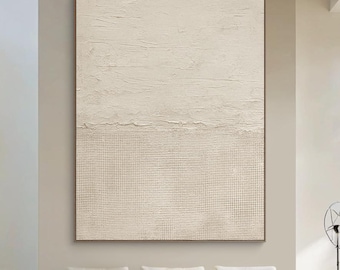 Tableau beige crème minimaliste, oeuvre d'art sur toile texturée 3D, oeuvre d'art murale Wabi Sabi pour décoration de salon