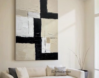 Beige Wabi Sabi Wall Art ,Beige Black Abstract Minimalist Painting , Large Beige Texture Oil Painting ,Neutral Wall Decor