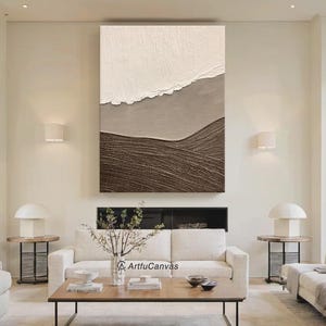 Peinture océan minimaliste 3D sur toile Art mural texturé tons terre Art vagues wabi-sabi Art mural peinture de salon décoration de chambre tendance