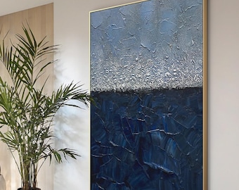 Original Blue Wall Art Painting Extra Large Abstract Painting Wall Art Minimalist Painting Canvas Art Room 3d Texture Painting Modern Art