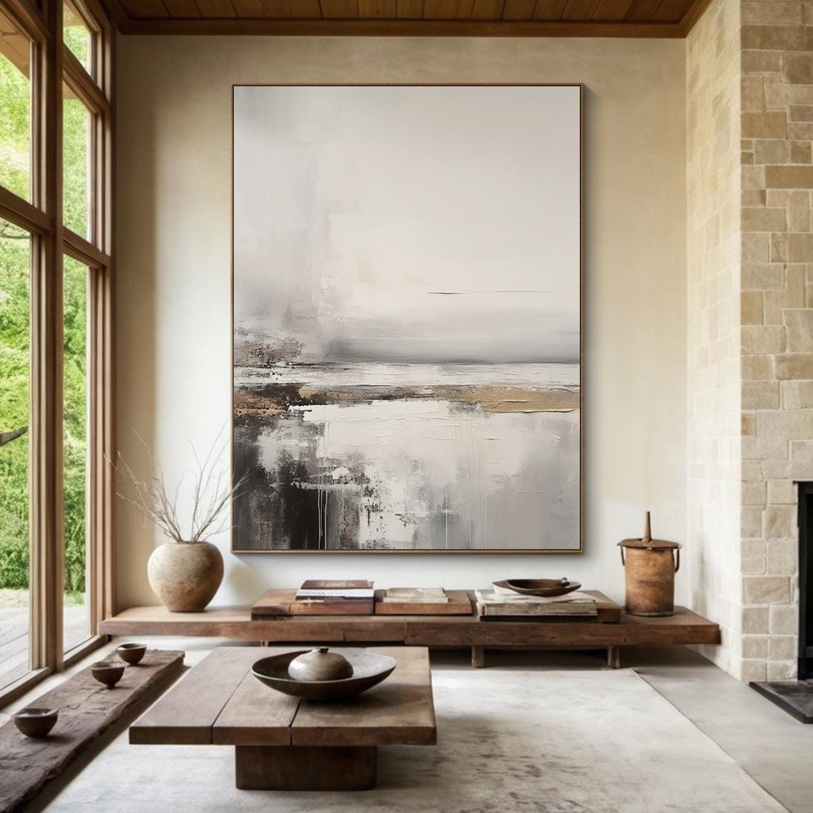 Large Minimalist Abstract Wall Art, Beige and Grey Textured Canvas ...