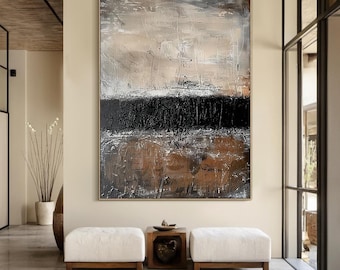 Wabi-Sabi Wall Art, Abstract Beige and Grey Canvas Painting, Minimalist 3D Texture Art for Living Room or Modern Home Decor