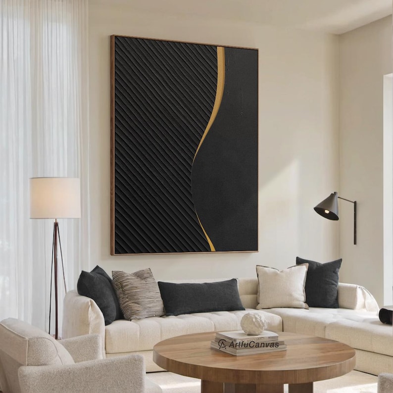Modern Luxury Abstract Painting | Black and Gold Wall Art | Textured ...