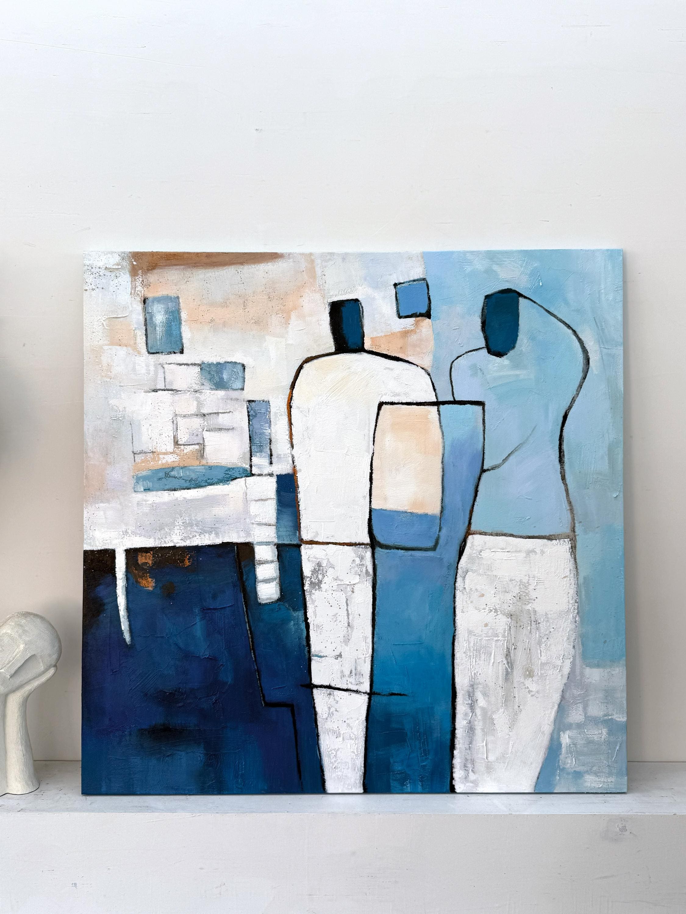 Abstract Blue Oil Painting Large Textured Canvas Art Heavy Impasto