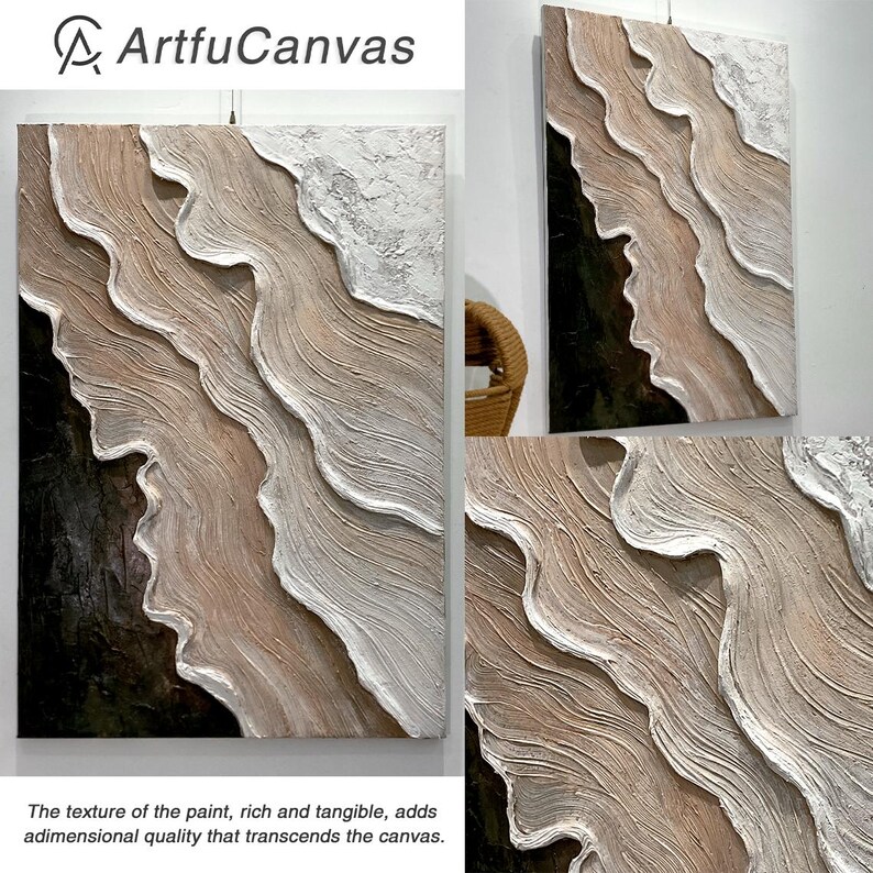 3D Minimalist Ocean Art Painting on Canvas Textured Wall Art Earth Tone ...