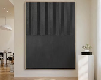Pintura al óleo minimalista de impasto negro, arte mural abstracto moderno, lienzo texturizado negro, decoración para sala de estar u oficina.