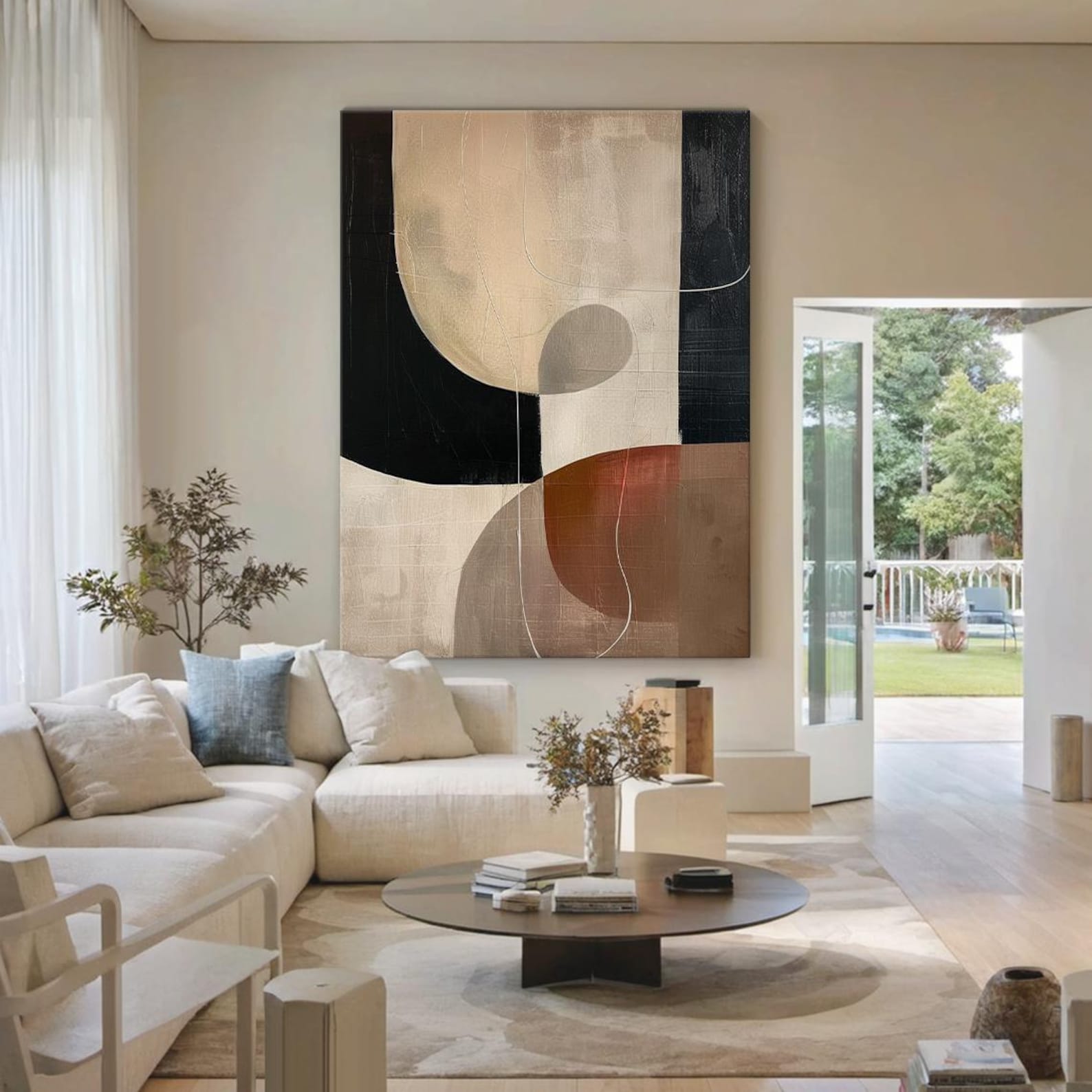 Beige & Black Abstract Minimalist Painting Wabi Sabi Wall Art Large ...