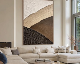 Large Beige Canvas Abstract Painting, Brown Minimalist Wall Art, Beige Textured Hand Painting,Modern Stylish Home Decor,Beige Brown Wall Art