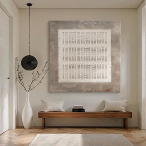 Beige 3D Textured Wall Art Neutral Plaster Canvas Painting Minimalist Grid Artwork for Entryway  Large Beige Modern Home Decor