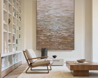 Minimalist Textured Neutral Abstract Painting on Canvas   Earth Tone Hand Painted Wall Art for Living Room or Office  Large size art mural
