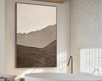 3D Minimalist Ocean Painting on Canvas Textured Wall Art Earth Tone Waves Art Wabi-Sabi Wall Art Living Room Painting Fashion Room Decor