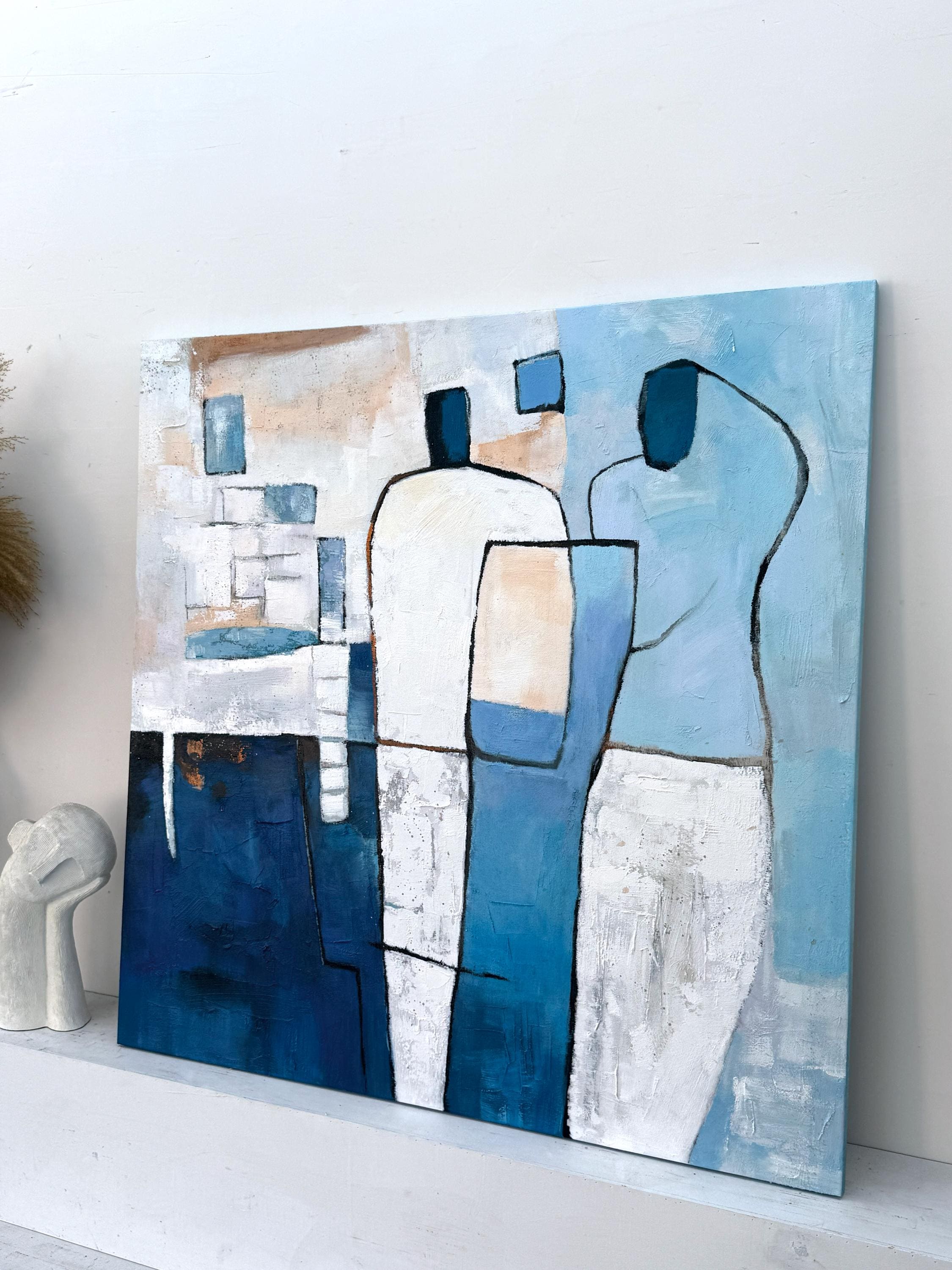 Abstract Blue Oil Painting Large Textured Canvas Art Heavy Impasto