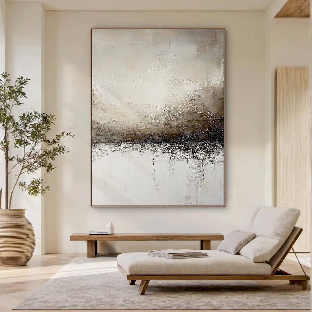 Abstract Textured Oil Painting, Modern Neutral Wall Art , Beige and ...