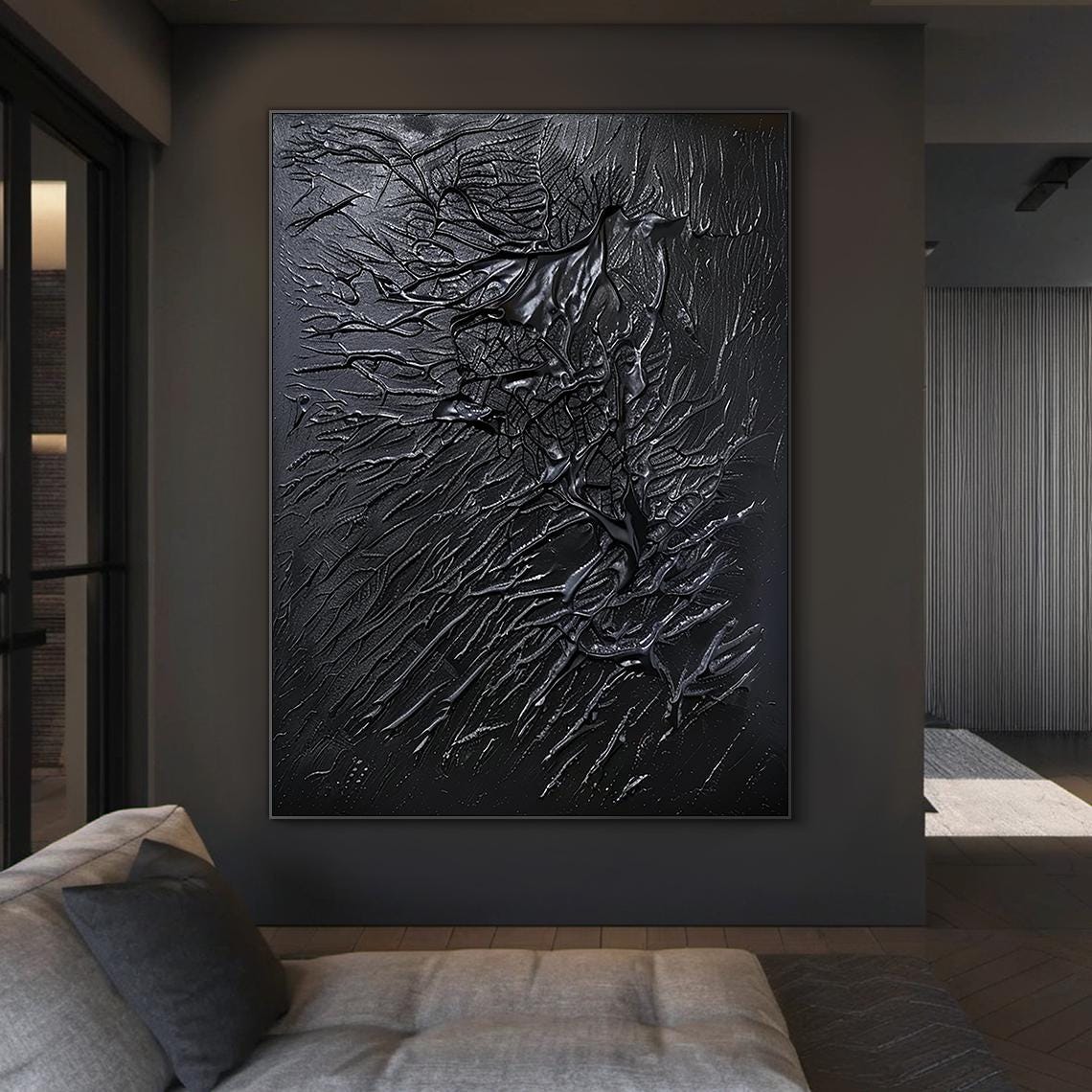 Black Abstract Oil Painting Thick Impasto Textured Art Modern Black ...