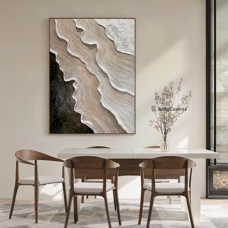3D Minimalist Ocean Art Painting on Canvas Textured Wall Art Earth Tone ...