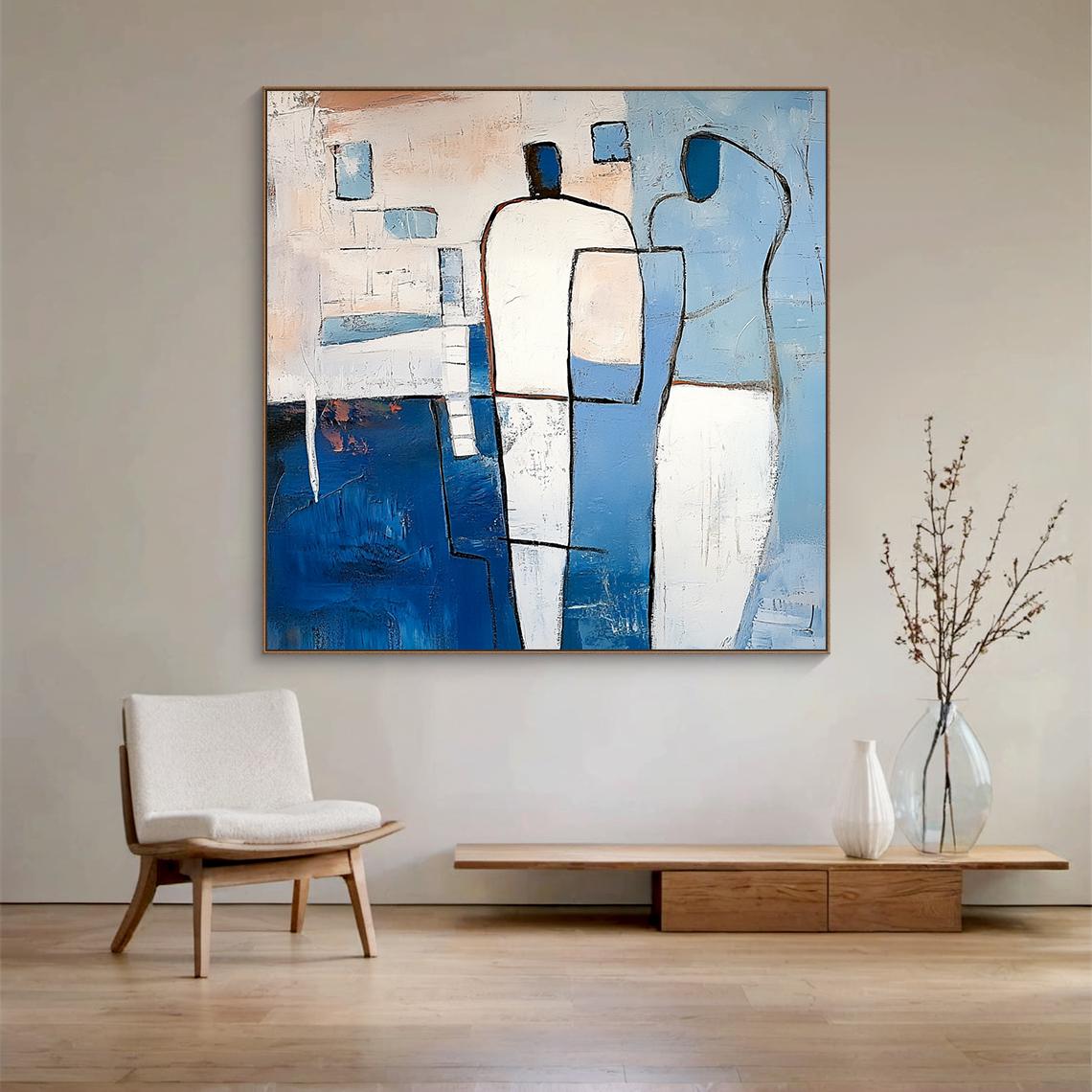 Abstract Blue Oil Painting Large Textured Canvas Art Heavy Impasto