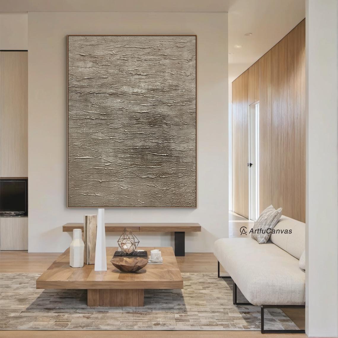 Wabi Sabi Neutral Textured Painting, Gray Wall Art, Minimalist Abstract Taupe Canvas, Large Gray Living Room Decor