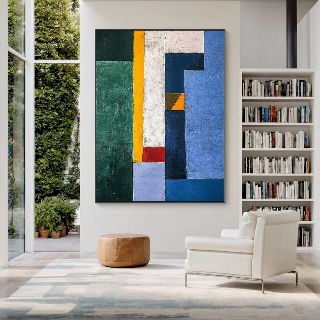 Geometric Abstract Oil Painting on Canvas, Modern Color Textured Wall ...