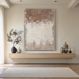 Beige Minimalist Textured Wall Art, Neutral Abstract 3D Oil Painting for Living Room, Contemporary Beige Wall Art, Textured Canvas Art