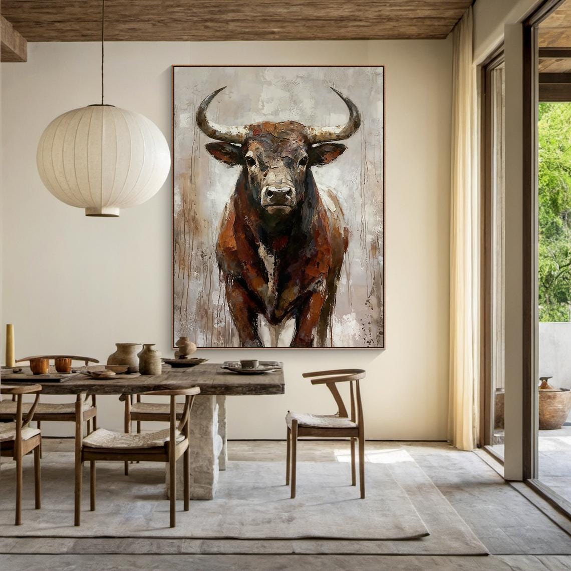 Bull Painting Large Canvas | Rustic Animal Wall Art | Textured Handmade ...