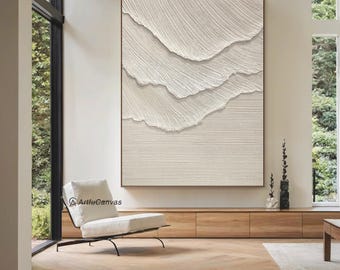 Off-white minimalist textured wall art | Modern layered abstract painting | Wabi-Sabi neutral oil painting art for living room decor