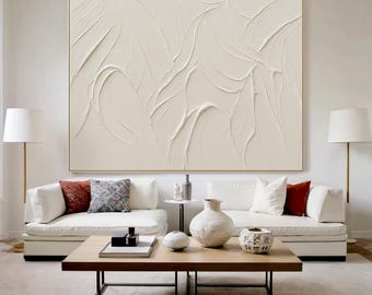 Abstract White Textured Minimalist Painting, Modern Thick Impasto Art, Large White Canvas Artwork, Simple Wall Art for Home or Office