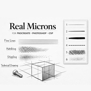 Pinceles de tinta Micron realistas para Procreate, Photoshop, CSP, arte lineal y entintado de cómics.