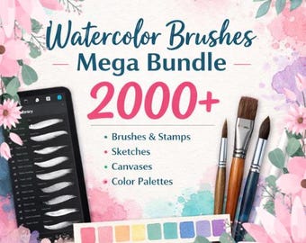 2000+ Watercolor Brushes Procreate Mega Bundle | Stamps, Sketches, Palettes (Digital Download)