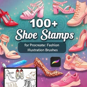 100+ Shoe Stamps for Procreate: Fashion Illustration Portrait Brushes (Digital Download)
