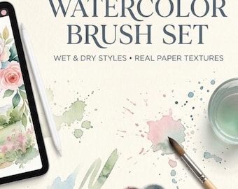 Procreate Watercolor Brushes | Wet, Dry, Paper Texture Effects (Digital Download)