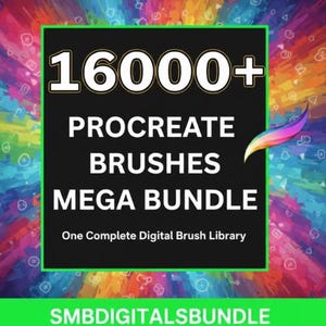 Pacote Mega com mais de 16.000 pincéis para Procreate – Uma biblioteca completa de pincéis digitais.