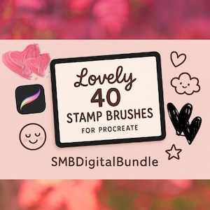 Lovely 40 Stamp Brush Set for Procreate | Cute Decorative Stamps | Digital Procreate Brushes for iPad Art & Lettering