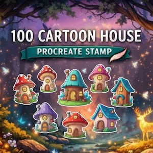 Cartoon House Procreate Stamps: 100 Building & Village Art (Digital Download)