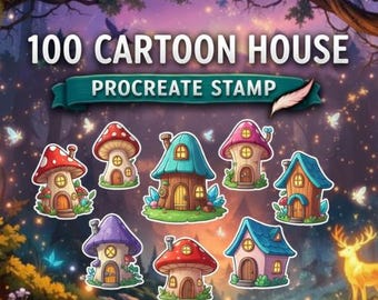 Cartoon House Procreate Stamps: 100 Building & Village Art (Digital Download)