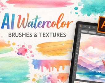 AI Watercolor Brushes & Textures Pack, Realistic Vector Effects (Digital Download)