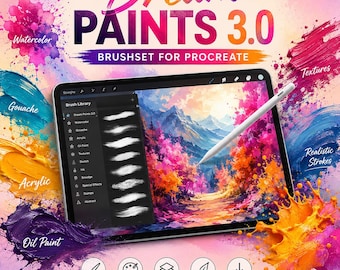 Dream Paints 3.0 Procreate Brushset | Realistic Watercolor, Acrylic, Gouache, Oil Brushes (Digital Download)