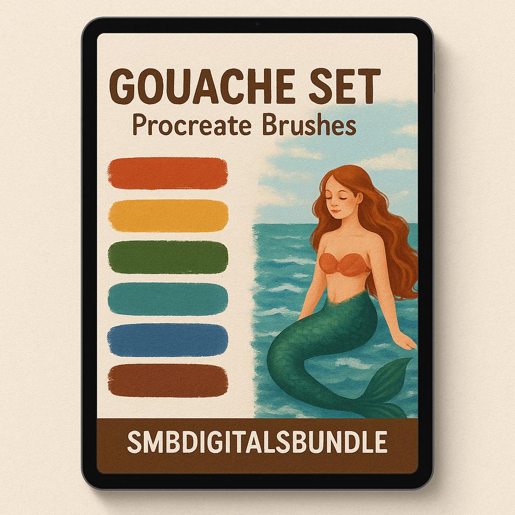 Juego de pinceles Gouache para Procreate | Pack de texturas Sirena y Océano