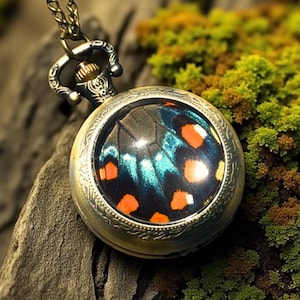 Real butterfly watch necklace Working watch necklace  Mechanical Pocket watch locket necklace Working clock necklace Westworld costume