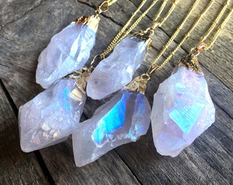 Raw crystal necklace Healing crystal necklace Angel Aura Quartz Necklace Opal crystal necklace Rainbow quartz point Unicorn crystal gold