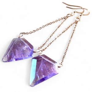 Amethyst earrings rose gold Amethyst crystal earrings Amethyst dangle earrings Gemstone earrings Raw amethyst earrings Real amethyst jewelry