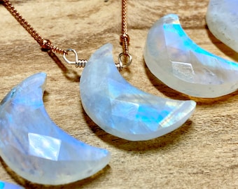 Rainbow Moonstone Necklace Real Moonstone Moon Necklace Crystal